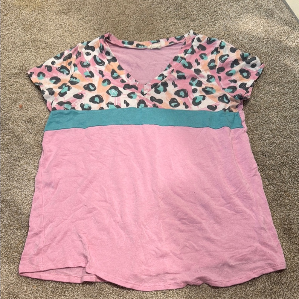 Lovely Melody Pink and Teal Leopard Print Blouse